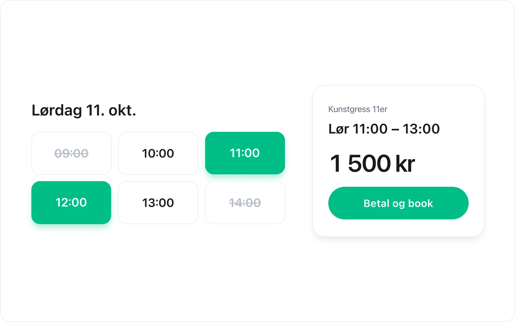 Valg av ledige tider på kunstgressbanen med pris og betaling