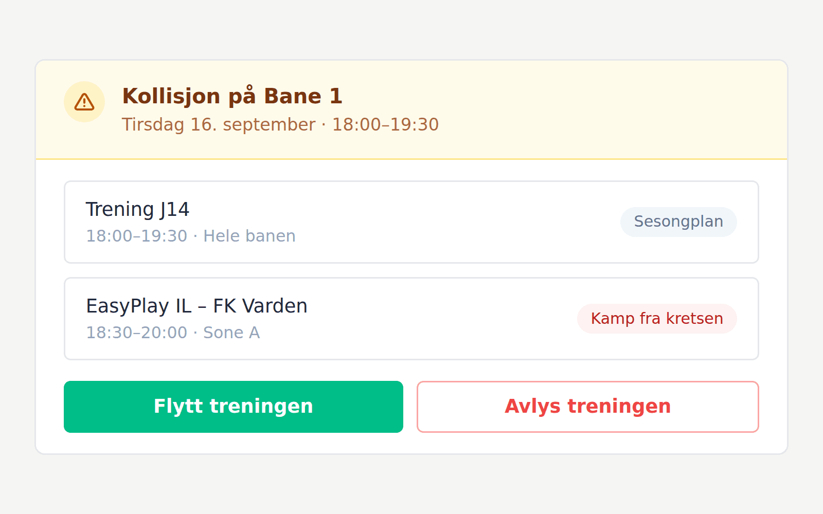 Varsel om kollisjon på banen